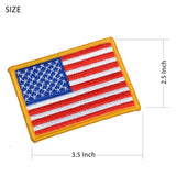 UNIS 4 Pack, 3.5 X 2.5. Inch American US Flag Embroidered Cloth Sew on Iron on Patch Golden Yellow Border.