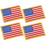 UNIS 4 Pack, 3.5 X 2.5. Inch American US Flag Embroidered Cloth Sew on Iron on Patch Golden Yellow Border.